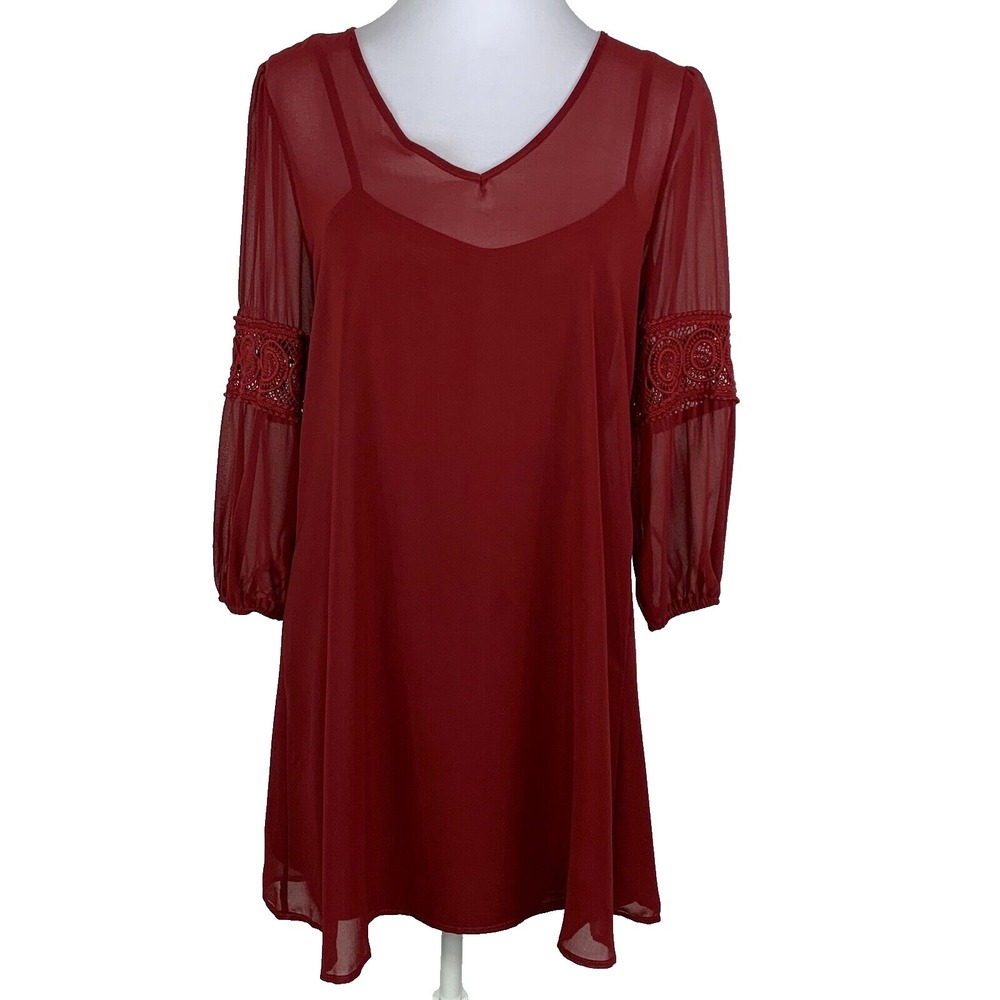 Love Reign Womens Size S Boho Dress Tunic Top Lace Long Sleeve Sheel Lined